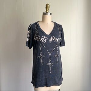 Raw State Saints Prayer TShirt‎ Small Gray Rocker Grunge Distressed Gothic